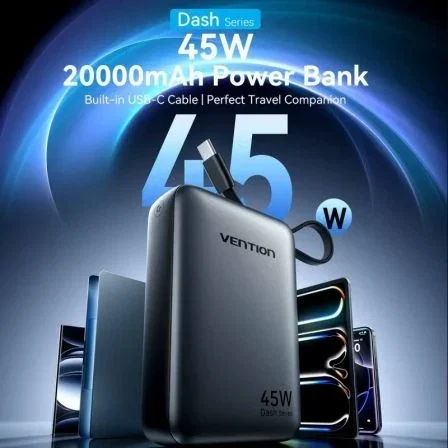 Vention Powerbank 20000mAh 45W Gris con Cable USB-C Vention Powerbank 20000mAh 45W Gris con Cable USB-C